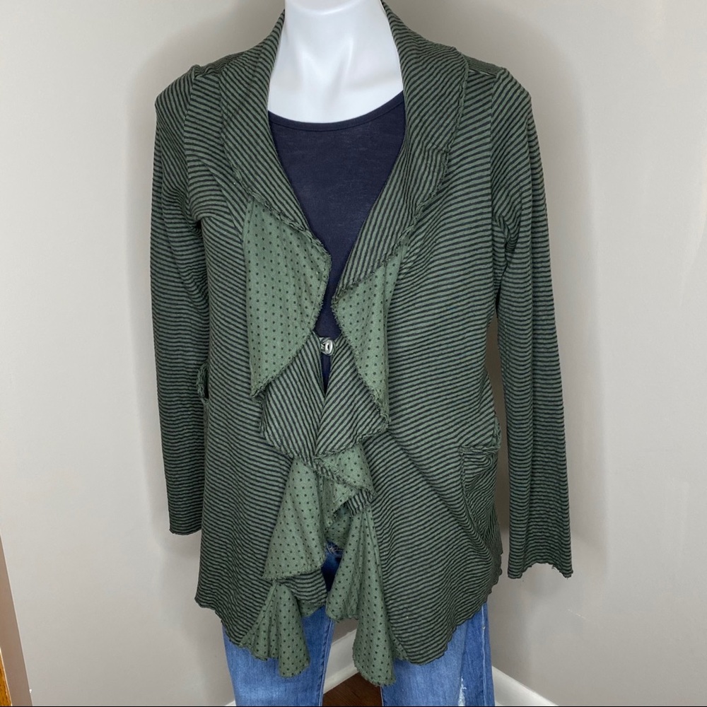 Jūde Green Stripe Ruffled Cardigan - Picture 4 of 9